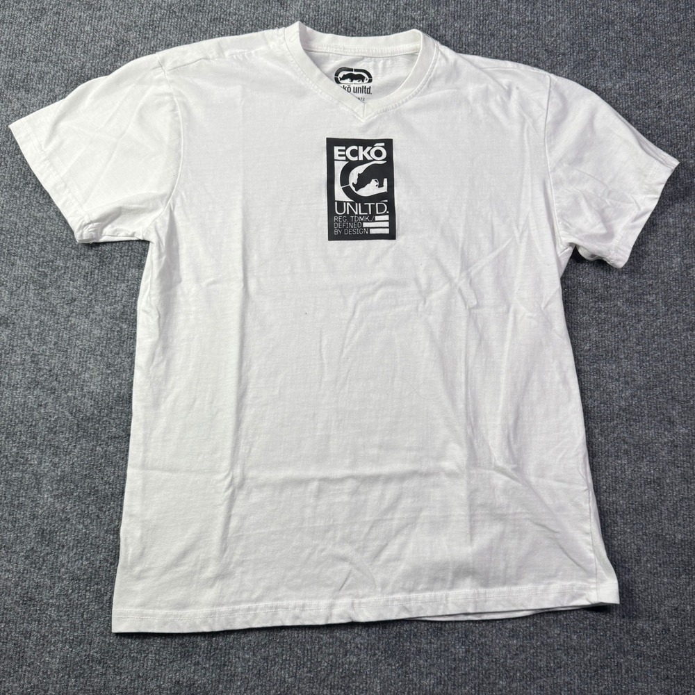 Ecko Unltd T Shirt Mens M White Rhino Graphic V Neck Streetwear